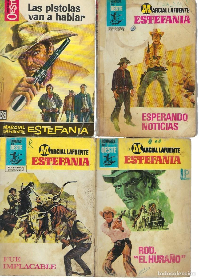 Libros de segunda mano: 4 NOVELAS DEL OESTE, BOLSILIBROS, HOMBRES DEL OESTE, BRUGUERA, LOTE N&ordm;85