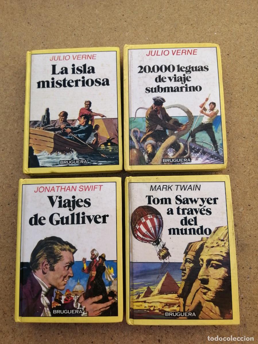 Libros de segunda mano: CUATRO MINI LIBROS BRUGUERA (LA ISLA MISTERIOSA - VIAJES DE GULLIVER - TOM SAWYER A TRAVES DEL MUNDO