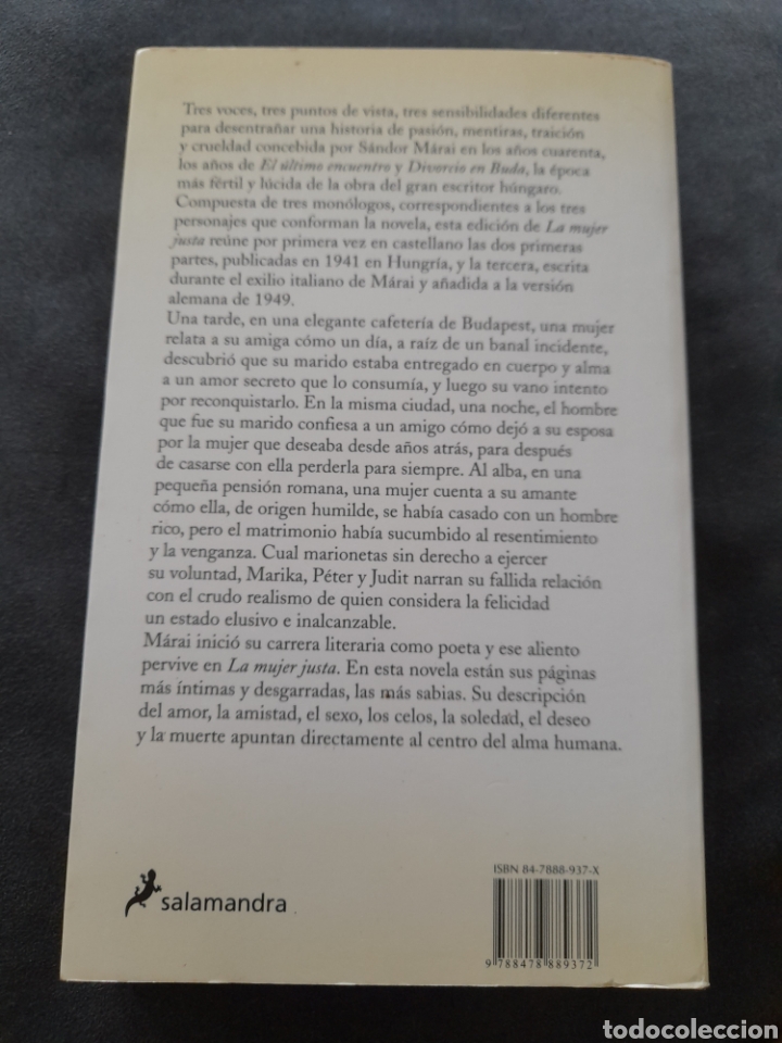 Libros de segunda mano: La mujer justa. Sandra M&aacute;rai - Foto 2