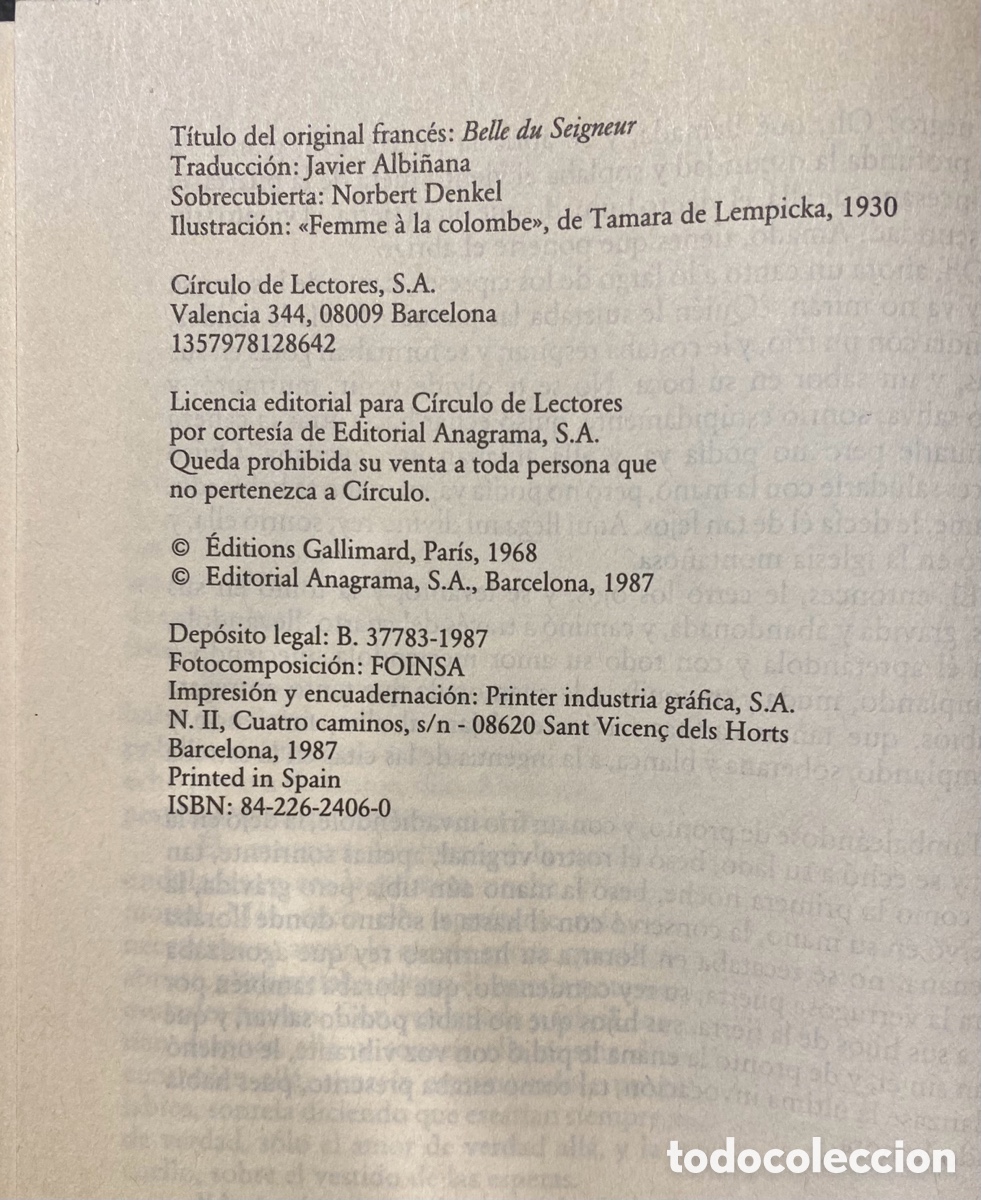 Libros de segunda mano: BELLA DEL SE&Ntilde;OR - Albert Cohen - Foto 3