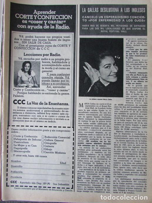 Libros de segunda mano: RECORTE REVISTA HOLA 1519 1973 CARIA CALLAS, CHARLOTTE RAMPLING, MIGUEL BOS&Eacute;, DALIAH LAVI