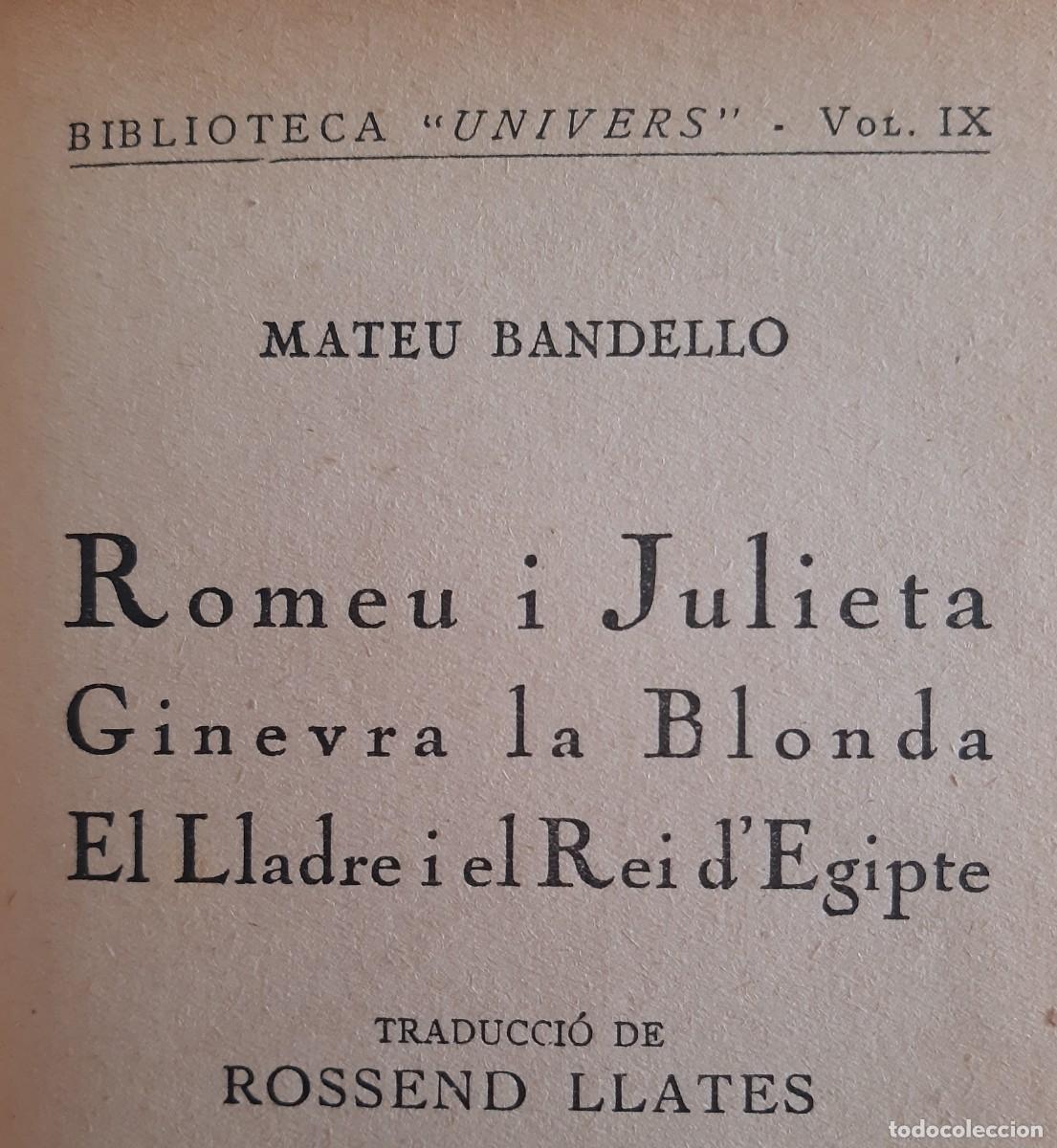 Second hand books: Romeu i Julieta i altres relats - Mateu Bandiello - Llibreria Catal&ograve;nia, 1939