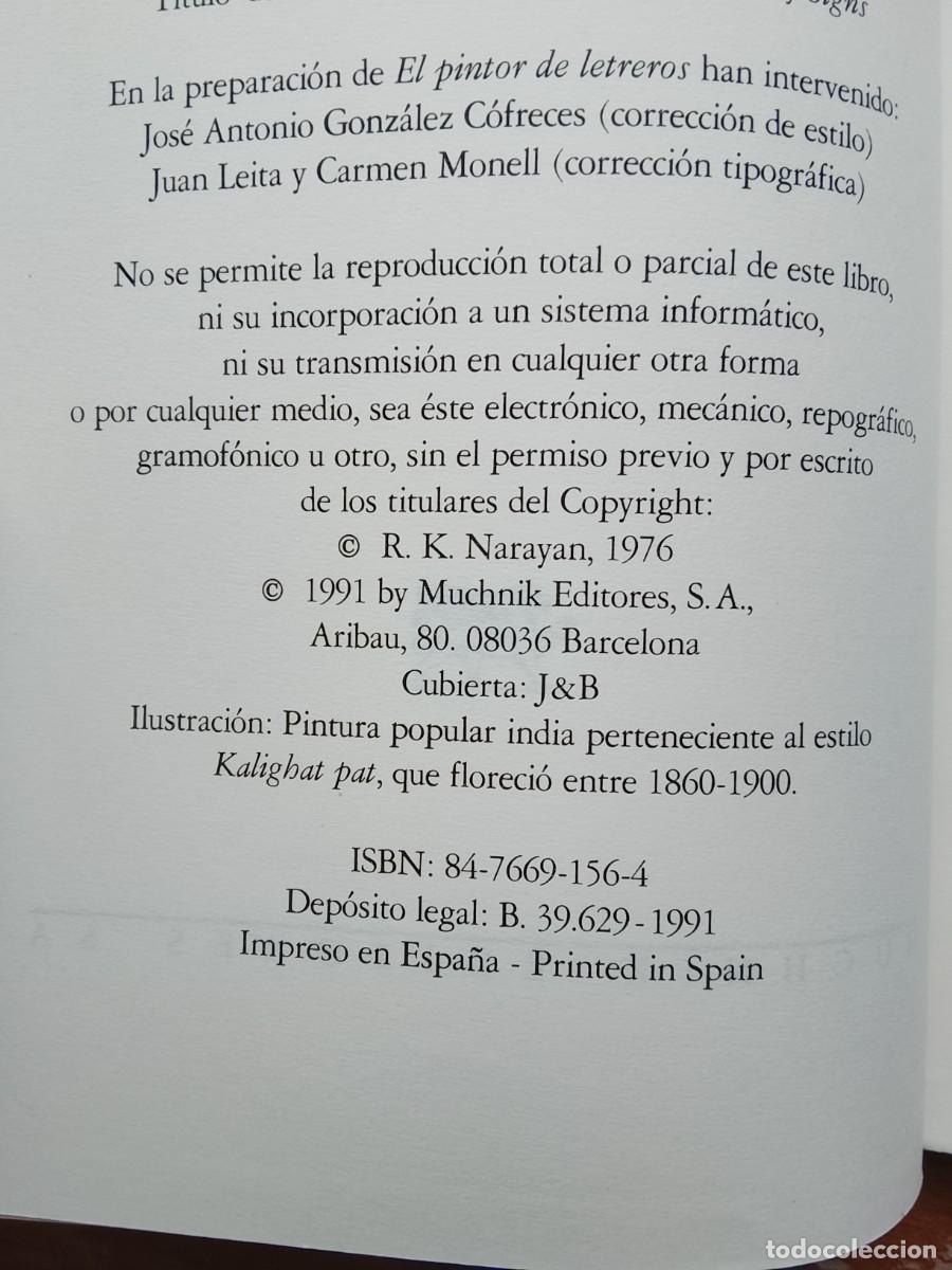 Libros de segunda mano: R.K. Narayan. El pintor de letreros - Foto 3