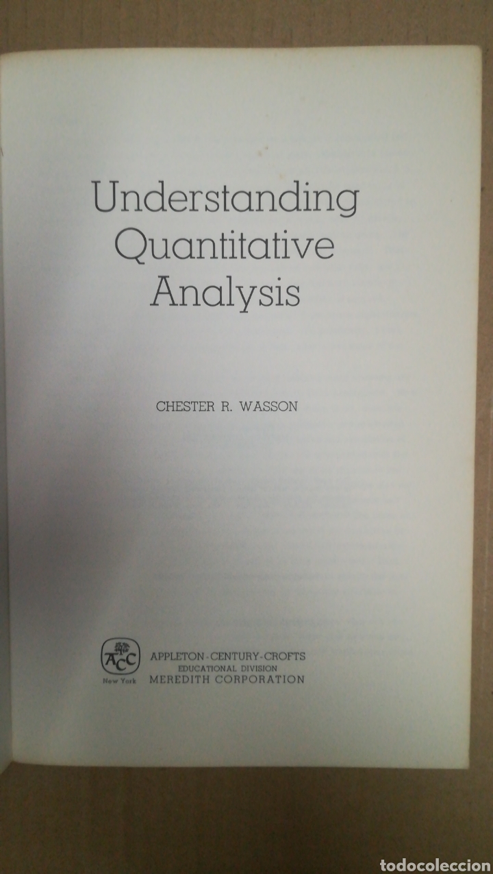 Libros de segunda mano: UNDERSTANDING QUANTITATIVE ANALYSIS. CHESTER R.WASSON. 1969. - Foto 3