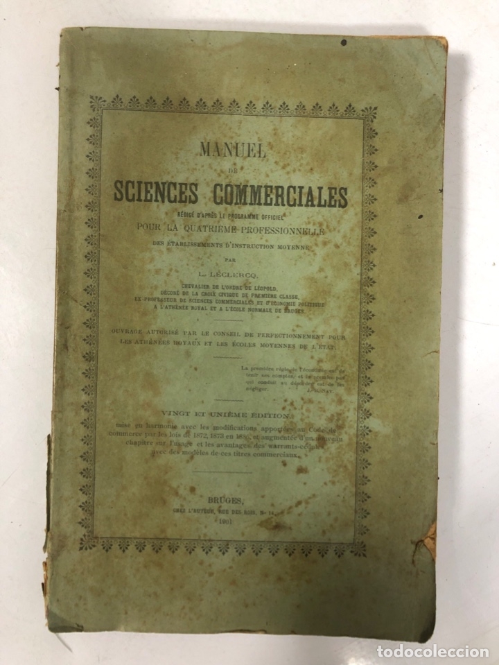 Libros de segunda mano: MANUEL DE SCIENCES COMMERCIALES. BRUGES, 1901. LIBRO EN FRANCES. - Foto 1