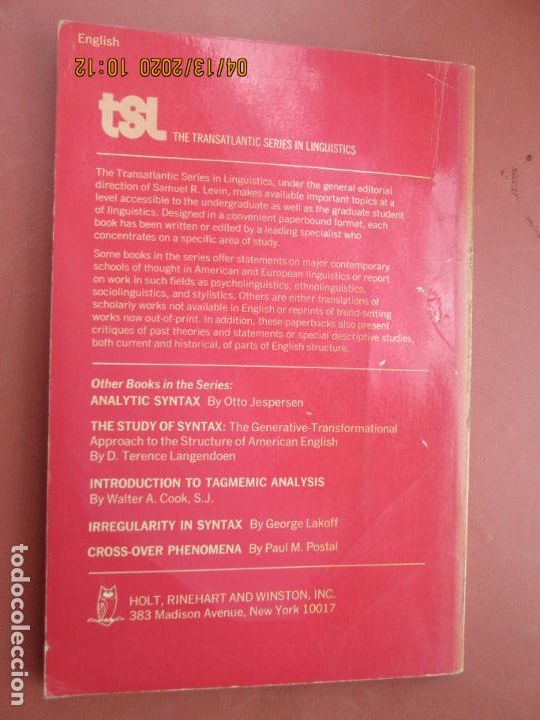 Libros de segunda mano: DEEP AND SURFACE STRUCTURE CONSTRAINTS IN SYNTAX - DAVID M. PERLMUTTER - 1971 - USA. - Foto 2