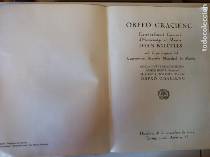 Libros de segunda mano: ORFEO GRACIENC. JOAN BALCELLS. - Foto 1