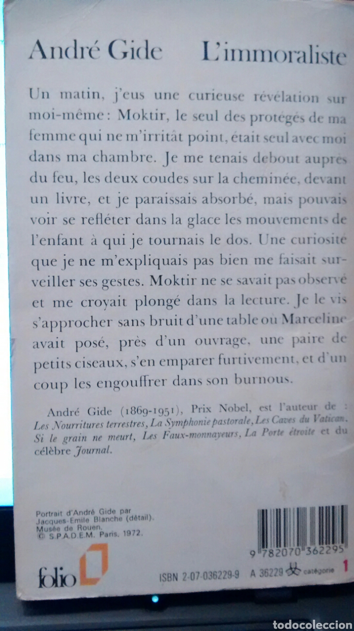 Libros de segunda mano: L&acute;IMMORALISTE DE ANDRE GIDE (FOLIO) - Foto 2