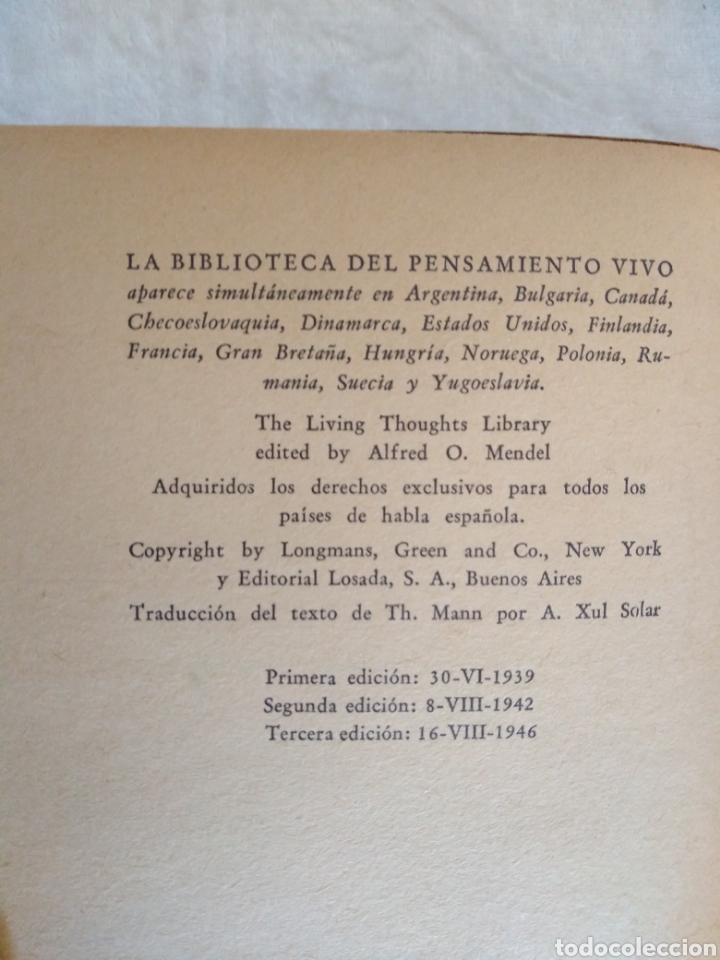 Libros de segunda mano: THOMAS MANN: EL PENSAMIENTO VIVO DE SCHOPENHAUER, ED. LOSADA, 1946 - Foto 6