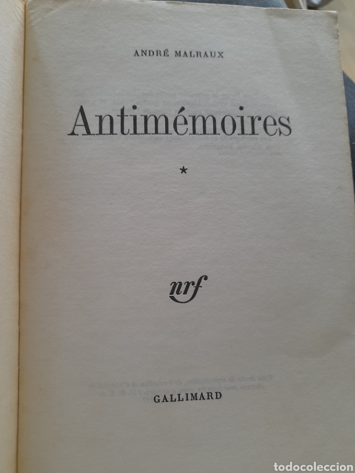 Libros de segunda mano: Antim&eacute;moires. Andr&eacute; Malraux. Franc&eacute;s - Foto 3