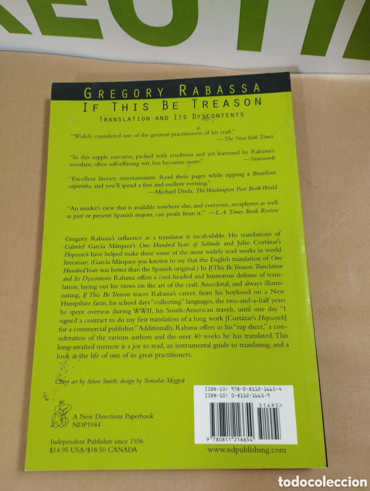 Libros de segunda mano: Gregory Rabassa. If this be treason. - Foto 2