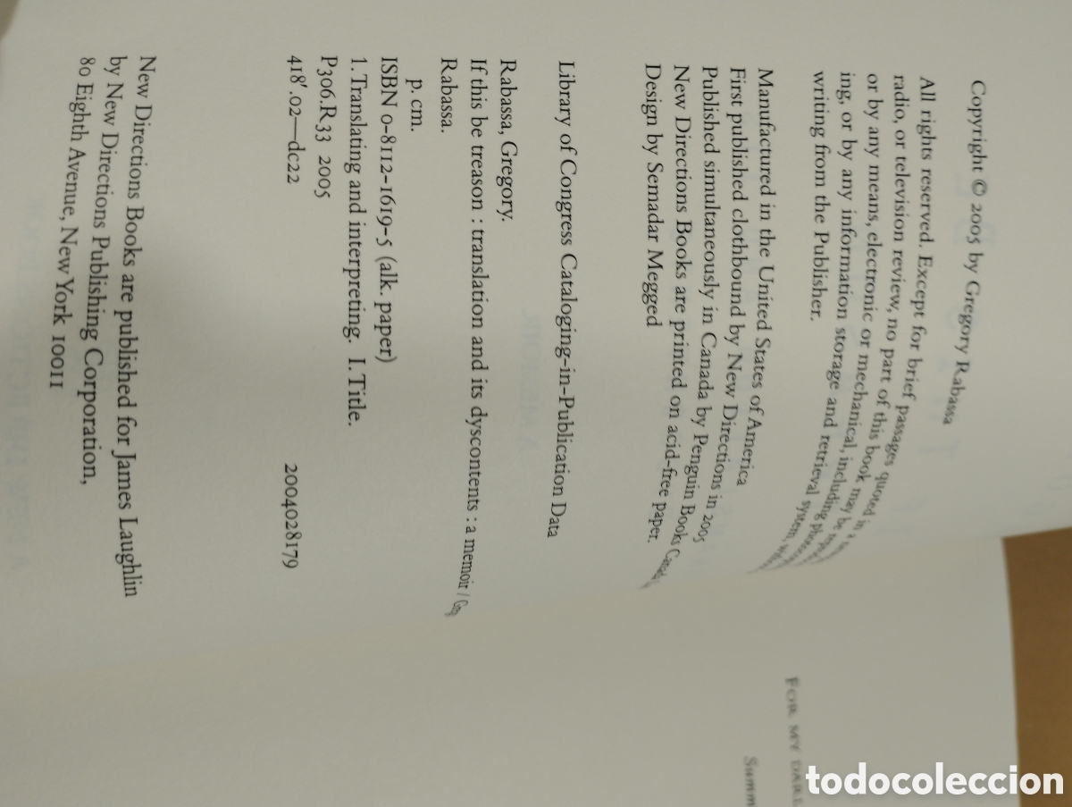 Libros de segunda mano: Gregory Rabassa. If this be treason. - Foto 4