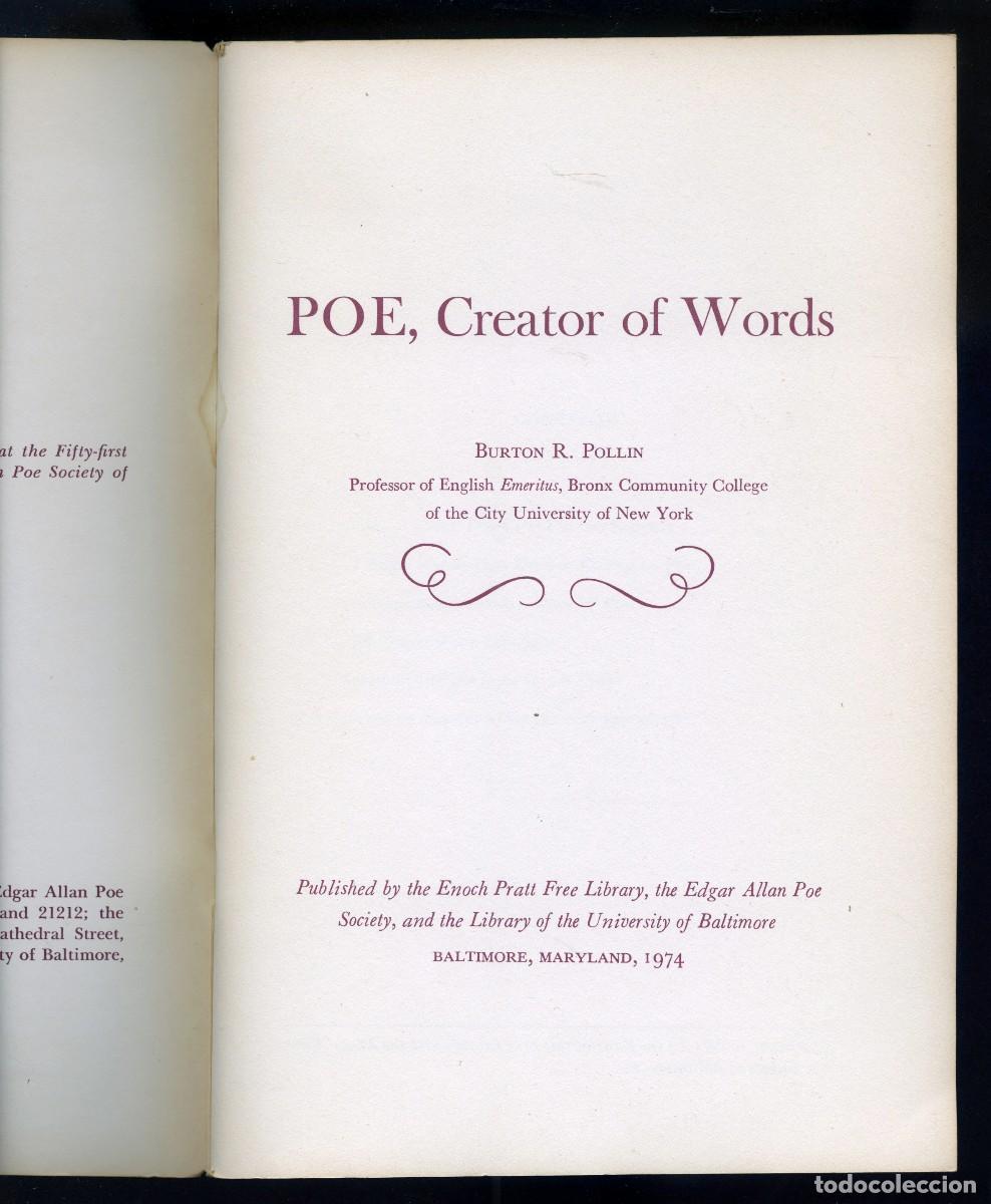 burton r. pollin poe creator of words edgar Compra venta en