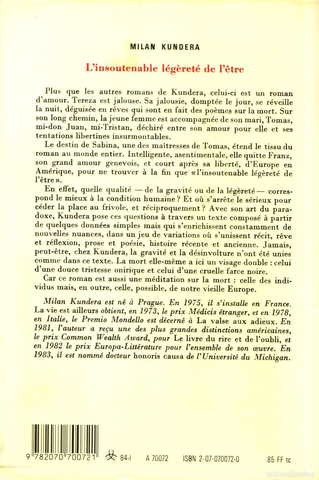 Libros de segunda mano: lInsoutenable legerete de letre - Kundera, Milan - Foto 2