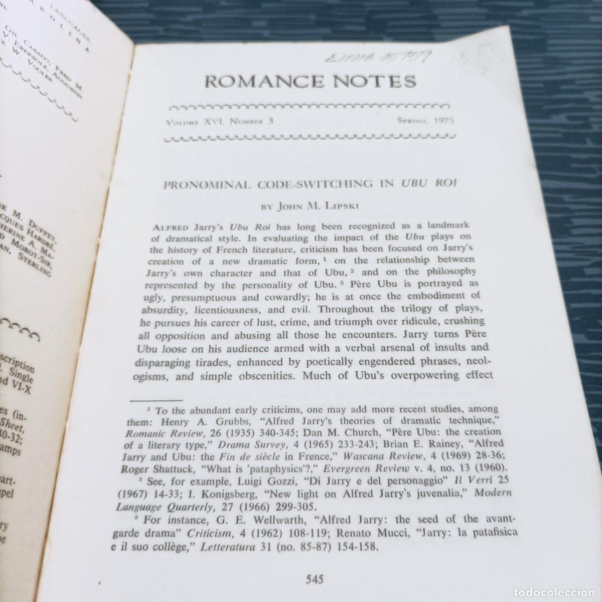 Libros de segunda mano: ROMANCE NOTES,VOLUME XVI,NUM.3,1975. - Foto 2