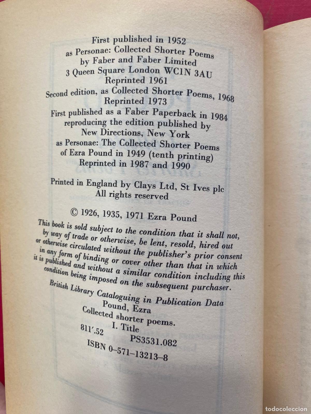 Libros de segunda mano: Ezra Pound. Collected shorter poems. - Foto 2