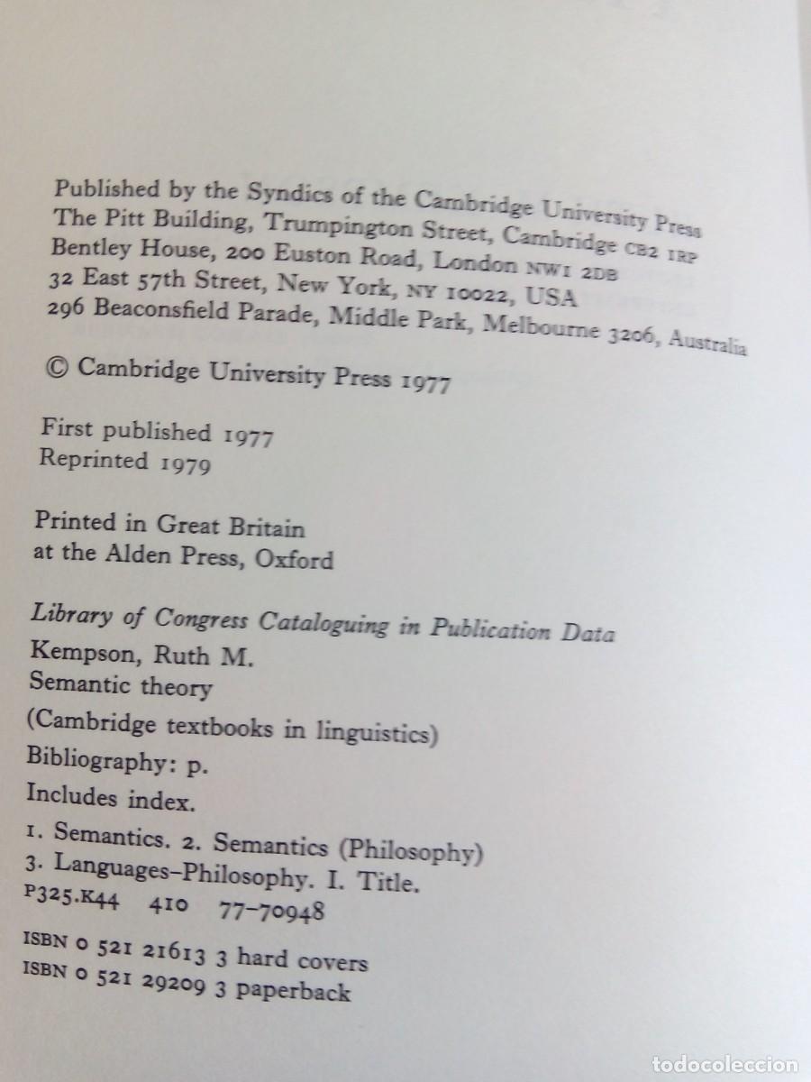 Libros de segunda mano: SEMANTIC THEORY / RUTH M. KEMPSON / Ingl&eacute;s - Foto 4
