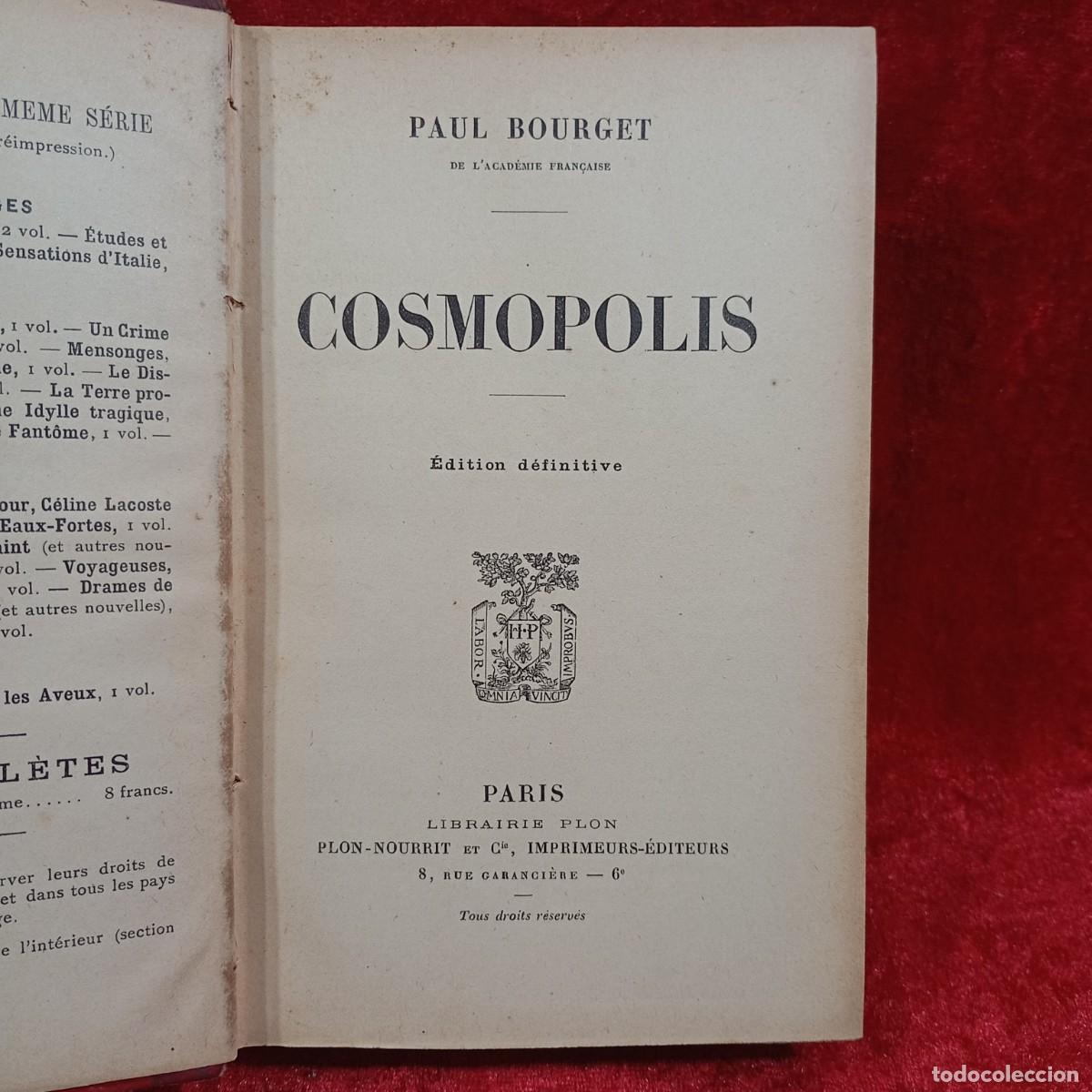 Libros de segunda mano: COSMOPOLIS - PAUL BOURGET - PARIS - LIBRAIRIE PLON / 13.037 - Foto 1