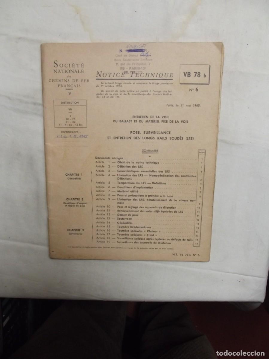 Libros de segunda mano: NOTICE TECHNIQUE VB 78 B N&ordm; 6 - Foto 1