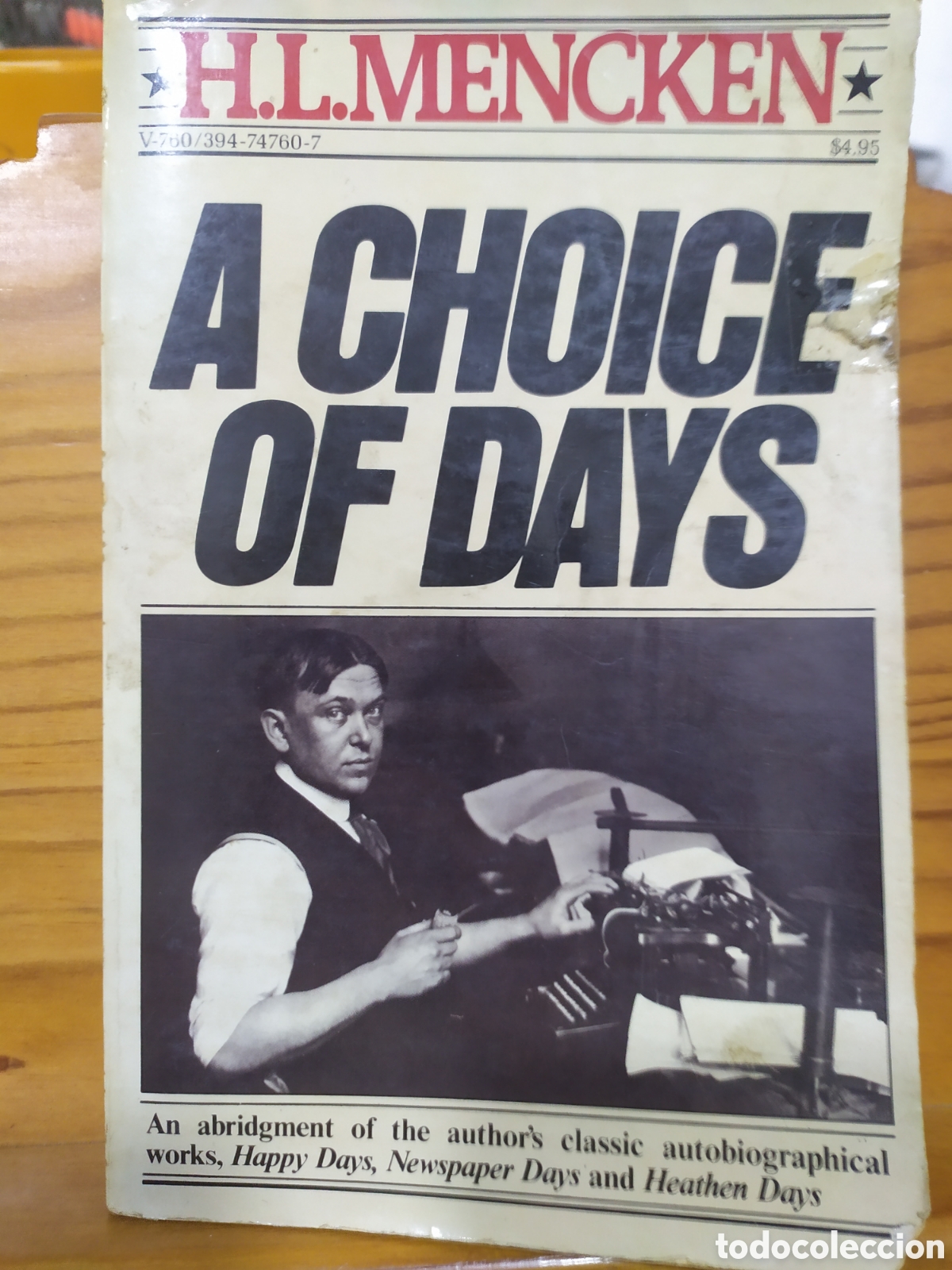 Libros de segunda mano: English Edition: H. La. Mencken, A Choice of days - Vintage Books 1981