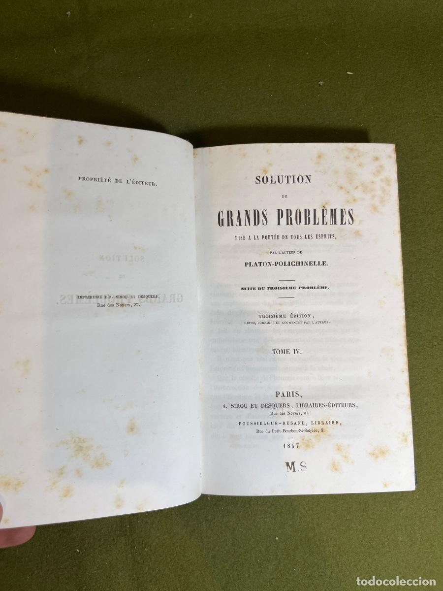 Libros de segunda mano: Solution de Grands Probl&egrave;mes Tome IV 1847 Platon-Polichinelle Par&iacute;s Libro Antiguo Franc&eacute;s
