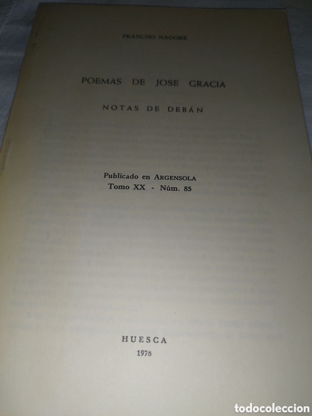 Libros de segunda mano: POEMAS DE JOSE GRACIA (SEPARATA DE LA REVISTA ARGENSOLA N.&ordm; 85)HUESCA 1978.POESIA ARAGONES DE SINUES
