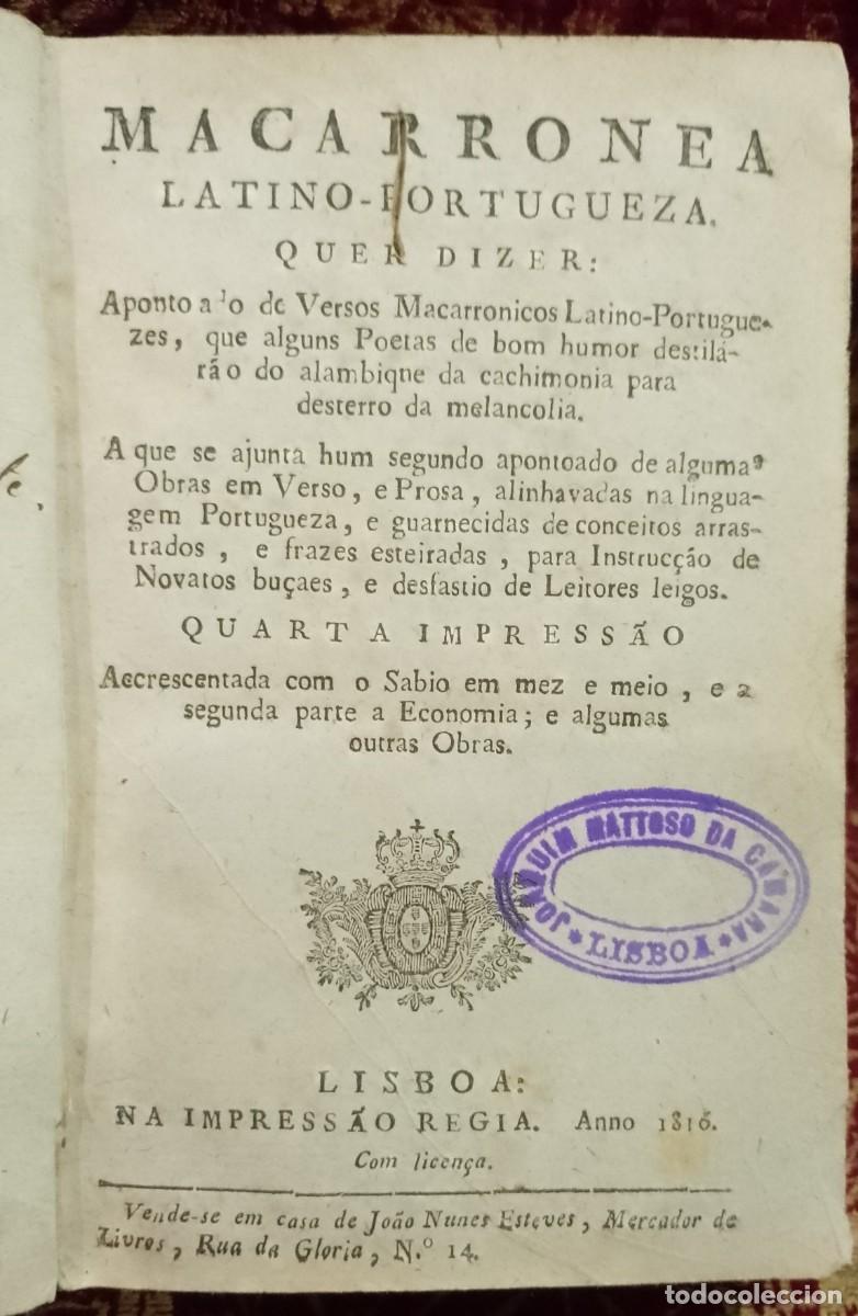 Libros de segunda mano: Macarronea Latino-Portugueza 1816