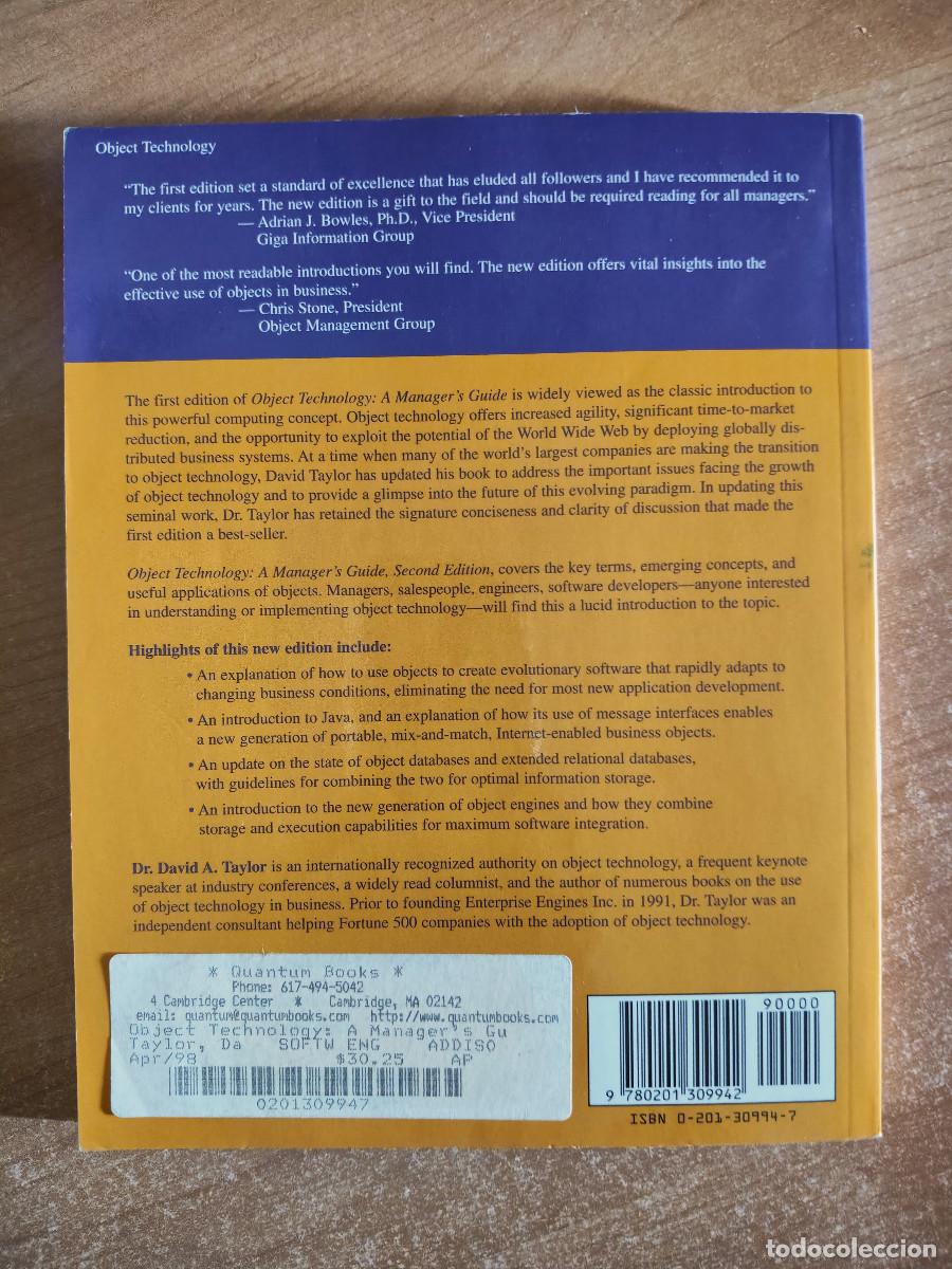 Libros de segunda mano: Object Technology. A Manager&acute;s Guide - David A. Taylor, Ph.D. - Addison Wesley, 1997 - Foto 3