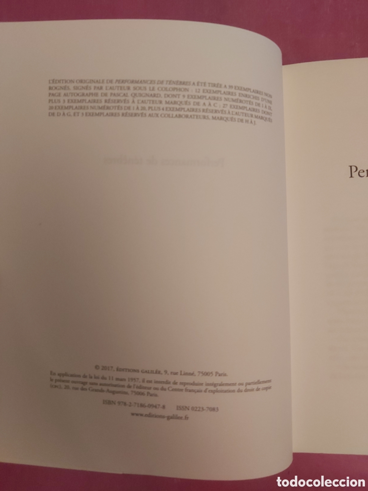 Libros de segunda mano: PERFORMANCES DE TENEBRES PASCAL QUIGNARD GALILEE 2017 FRANC&Eacute;S - Foto 4