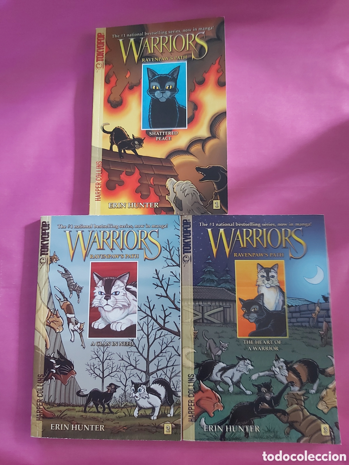 Libros de segunda mano: WARRIORS RAVENPAWS PATH ERIN HUNTER TOKYOPOP HAPPER COLLINS INGLES 1,2 Y 3