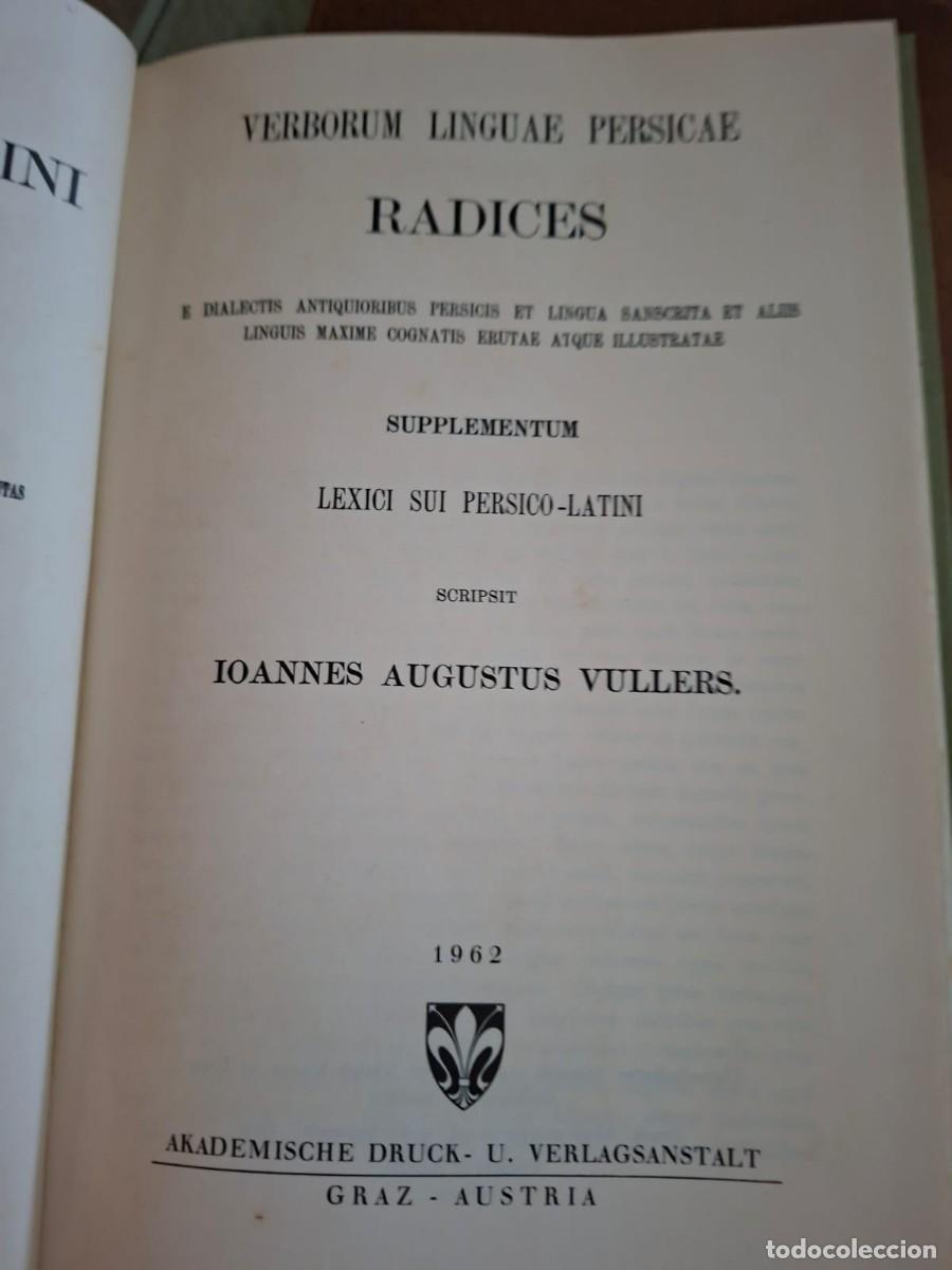 Libros de segunda mano: Verborum Linguae Persicae Radices - Supplementum. Ioannes Augustus Vullers. Akademische Druck, 1962