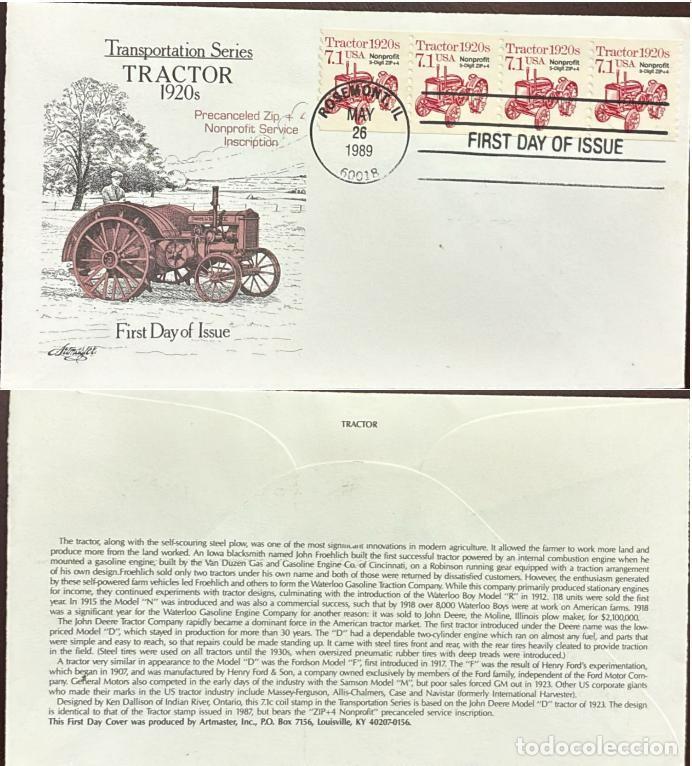 Libros de segunda mano: TS) 1989 UNITED STATES, FDC,HISTORY OF TRANSPORTATION: THE TRACTOR,VF.