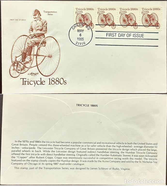 Libros de segunda mano: TS) 1985 UNITED STATES, FDC,HISTORY OF TRICYCLE TRANSPORT,VF.