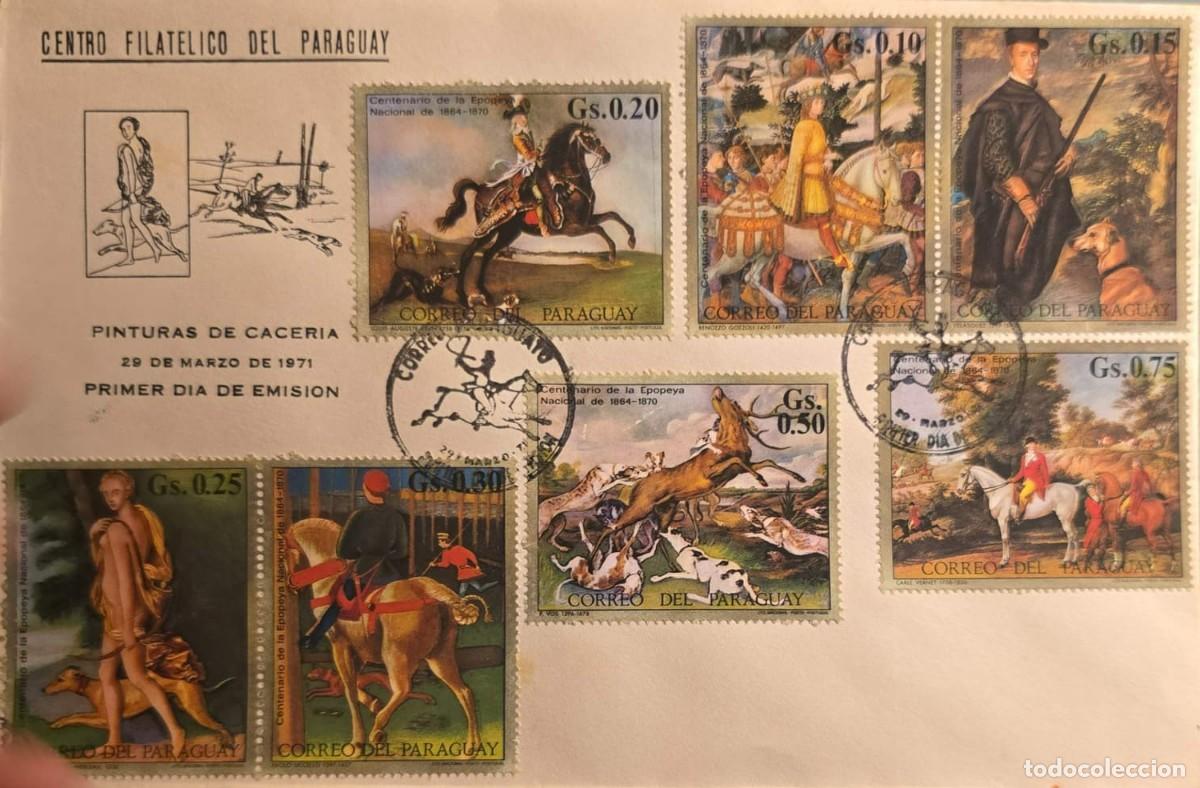 Libros de segunda mano: TS) 1971 PARAGUAY, FDC, CENTENNIAL OF THE NATIONAL EPIC,HUNTING IN PAINTING STAMPS,VF.