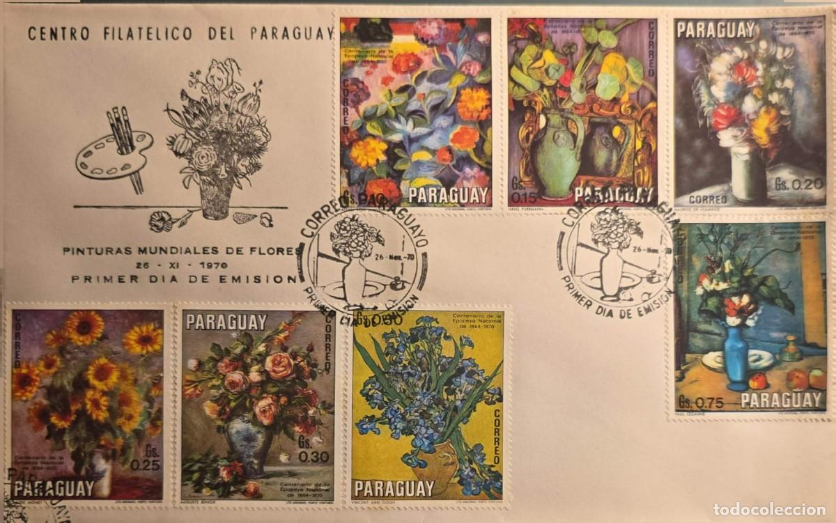 Libros de segunda mano: TS) 1970 PARAGUAY, FDC, CENTENNIAL OF THE NATIONAL EPIC,WORLD RENOWNED FLOWER PAINTINGS STAMPS,VF.