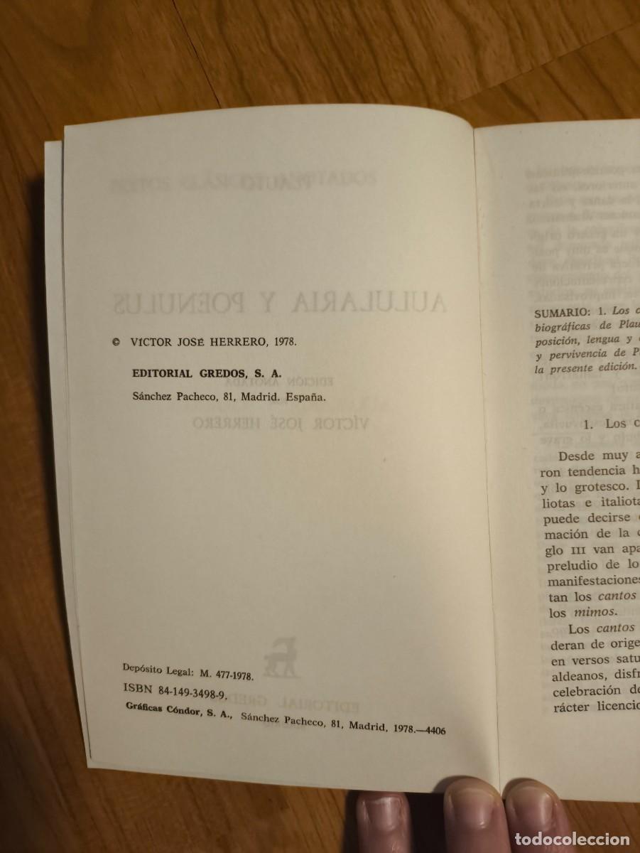 Libros de segunda mano: Libro Aulularia y Poenulus (Plauto) - Editorial Gredos - Foto 4