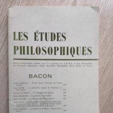 Libros de segunda mano: LES ETUDES PHILOSOPHIQUES. BACON. REVUE TRIMESTRIELLE. 1985. FRANCÉS.. Lote 337050818