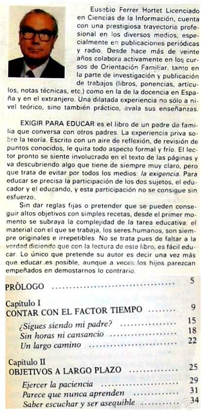 Libros de segunda mano: EXIGIR PARA EDUCAR - EUSEBIO FERRER - ED. PALABRA 1989 - VER INDICE - Foto 2