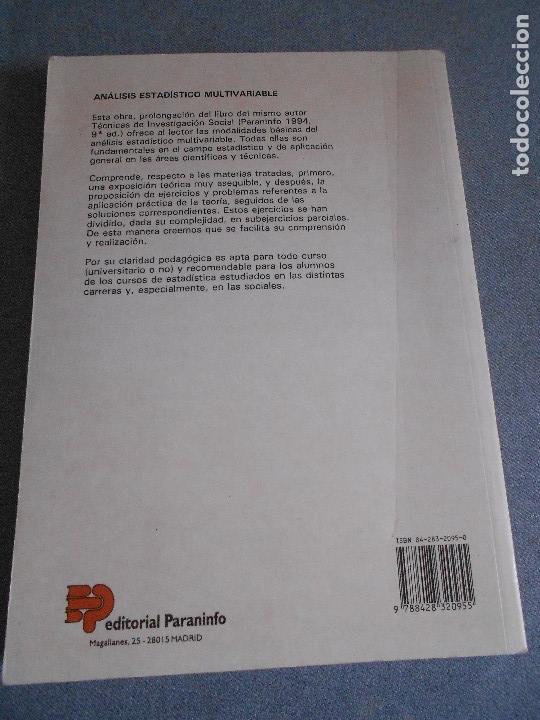 Libros de segunda mano: ANALISIS ESTADISTICO MULTIVARIABLE. TEORIA Y EJERCICIOS. - Foto 3