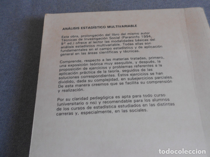 Libros de segunda mano: ANALISIS ESTADISTICO MULTIVARIABLE. TEORIA Y EJERCICIOS. - Foto 4
