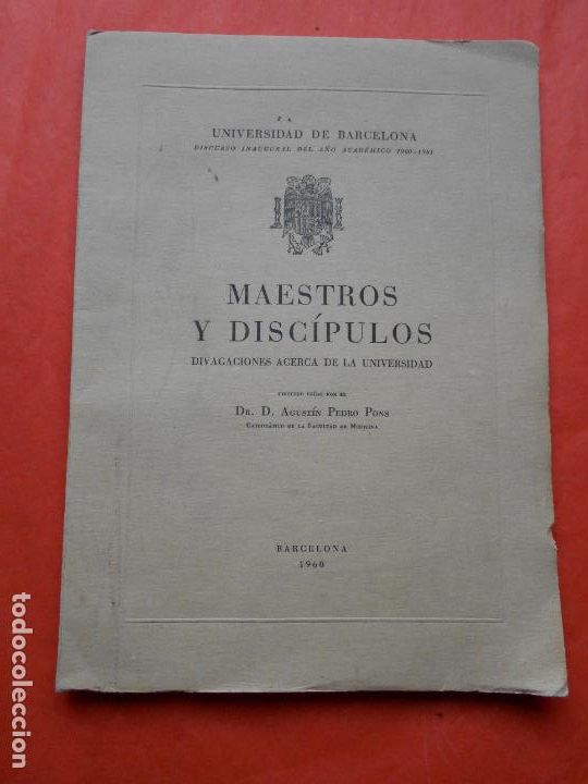 Libros de segunda mano: MAESTROS Y DISCIPULO UNIVERSIDAD DE BARCELONA 1966