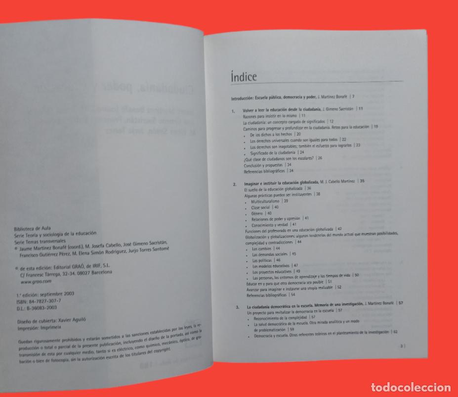 Libros de segunda mano: CIUDADANIA, PODER Y EDUCACI&Oacute;N. JAUME MART&Iacute;NEZ BONAFE. COMO NUEVO. - Foto 3
