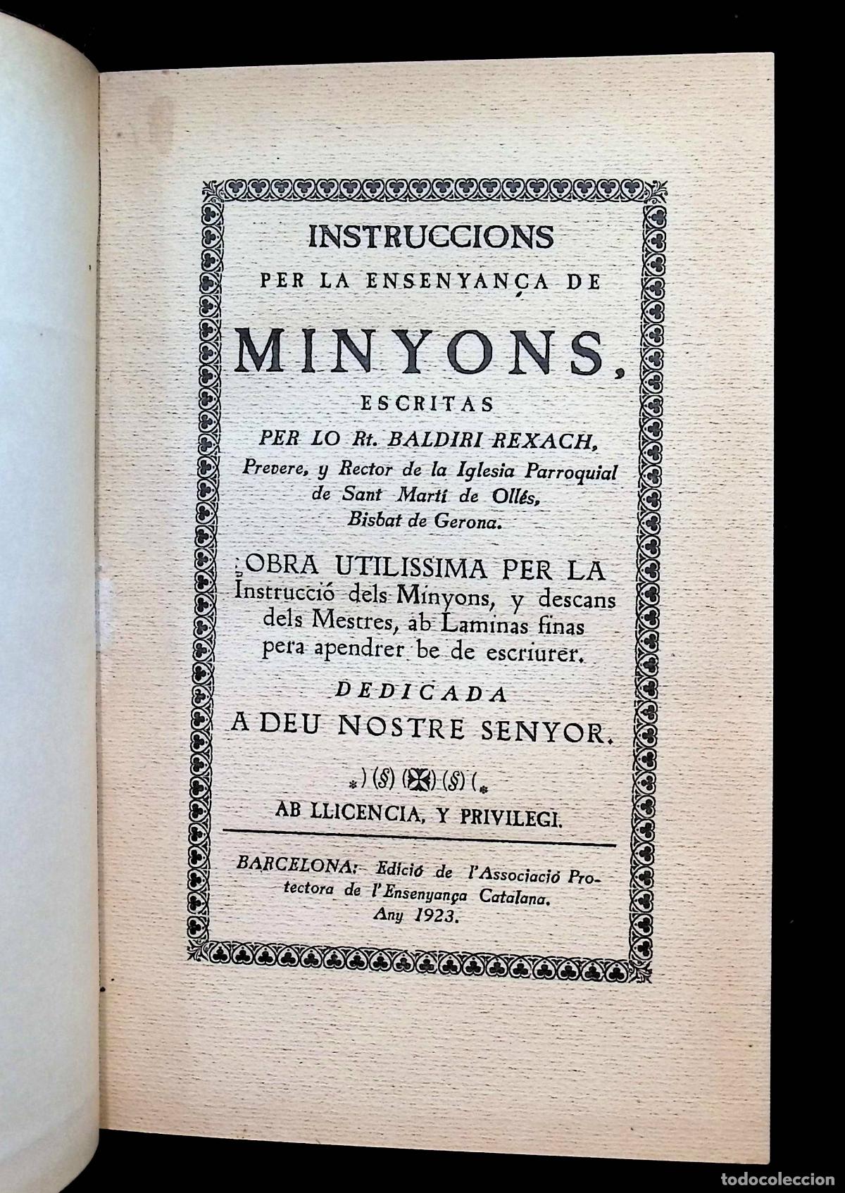 Libros de segunda mano: INSTRUCCIONS PER A L'ENSENYAN&Ccedil;A DE MINYONS. - REXACH, Baldiri.