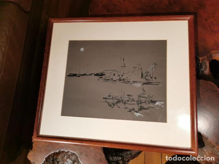 Gebrauchte B&uuml;cher: PINTURA TECNICA MISTA SOBRE CARTULINA, COSTA BRABA, FIRMA ILEGIBLE, ENMARCADO TOTAL 60X52 CM