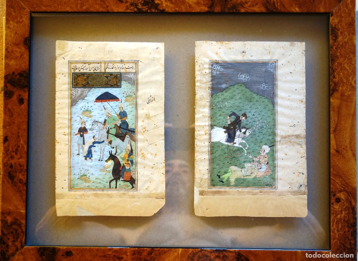 Libros de segunda mano: Dos miniaturas mogolas de p&aacute;ginas de libro - Foto 1