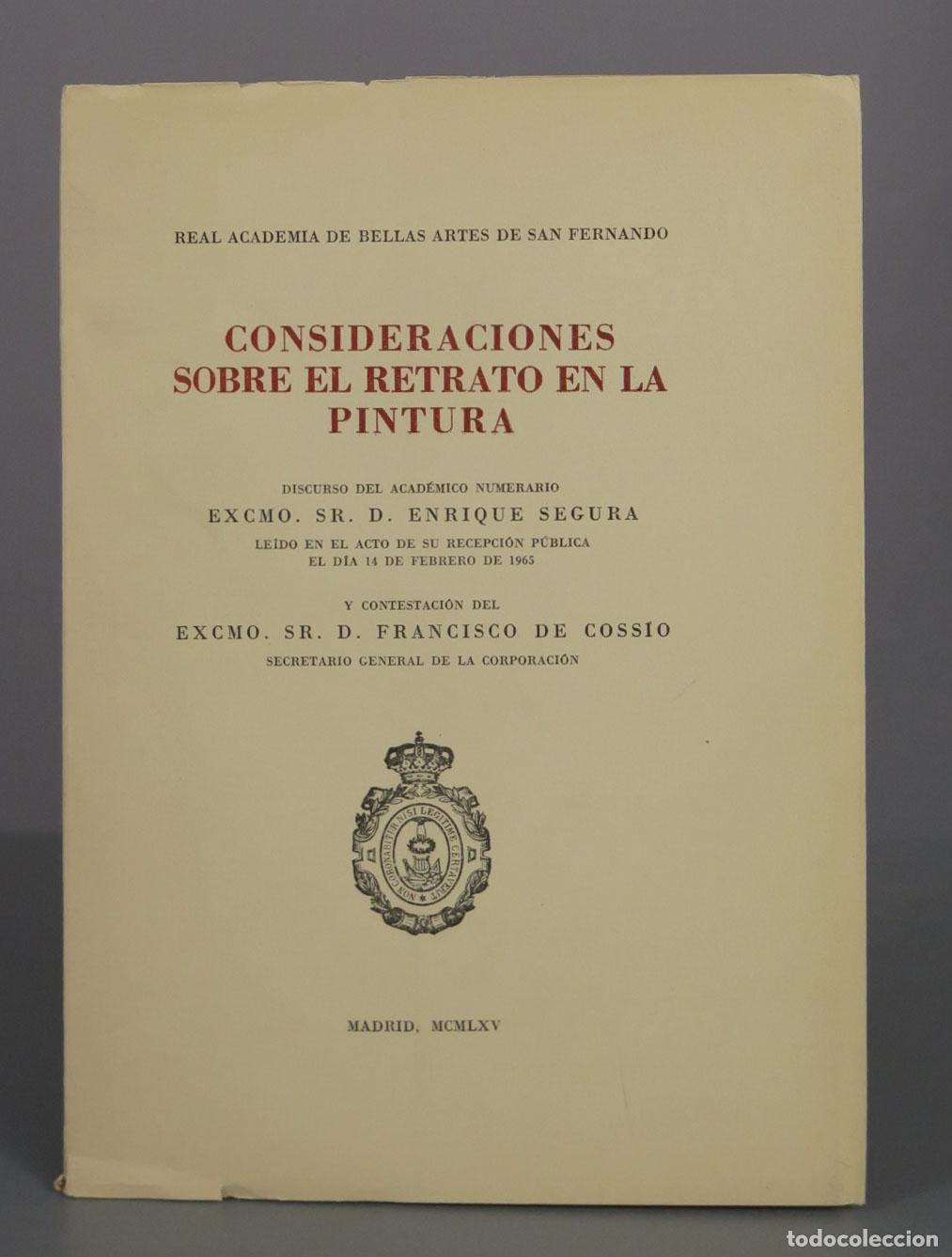Libros de segunda mano: Consideraciones sobre el retrato en la pintura - Enrique Segura - Francisco de Coss&iacute;o