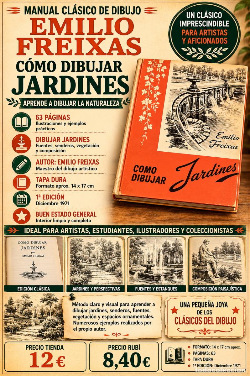 Libros de segunda mano: COMO DIBUJAR JARDINES | EMILIO FREIXAS | 1&ordf; EDICI&Oacute;N 1971 | CURSO DE DIBUJO