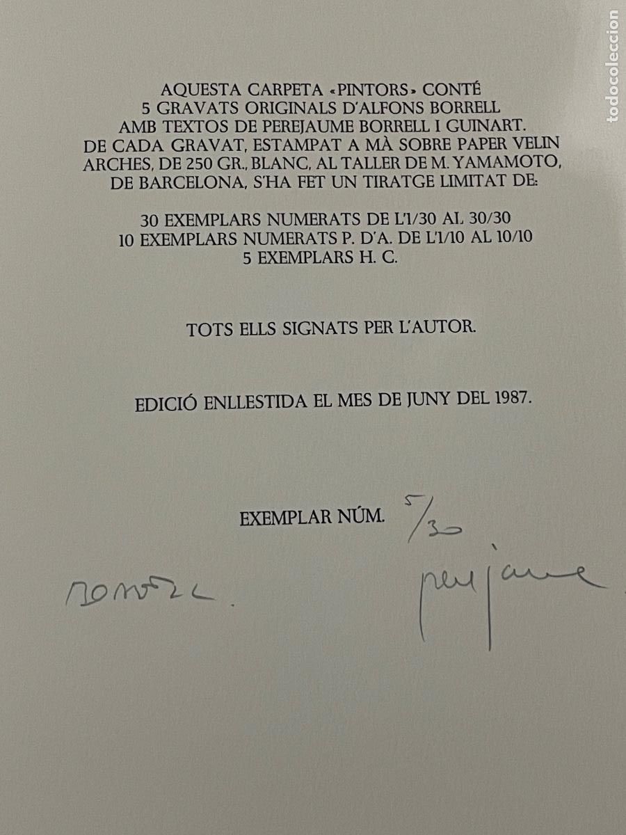 Libros de segunda mano: Pintors - Alfons Borrell / Perejaume / exmplar 5/30 / 5 Gravats originals Alfons Borrell