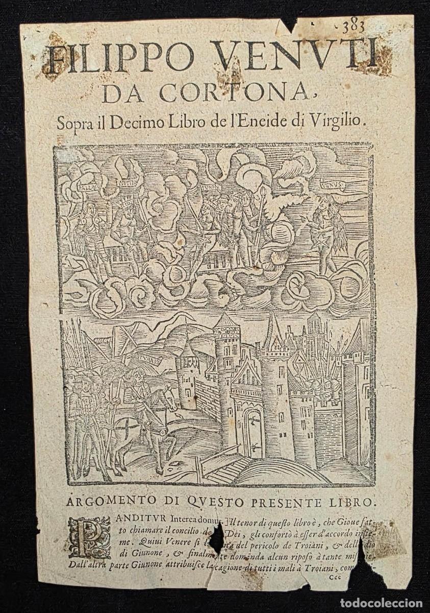 Libros de segunda mano: P&aacute;gina antigua ilustrada de La Eneida de Virgilio &ndash; Filippo Venuti da Cortona &ndash; Libro D&eacute;cimo
