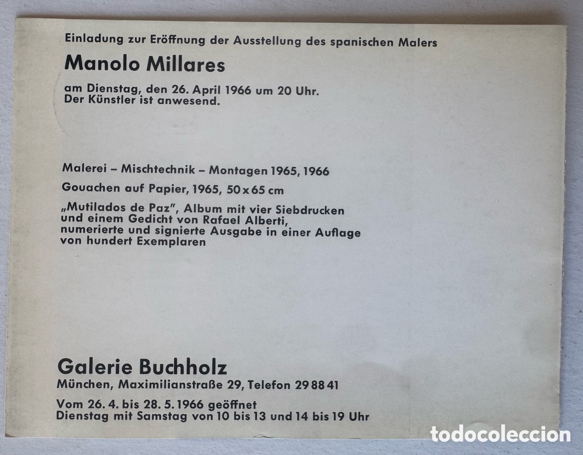 Libri di seconda mano: Manolo Millares (Galerie Buchhold, M&uacute;nich 1966)